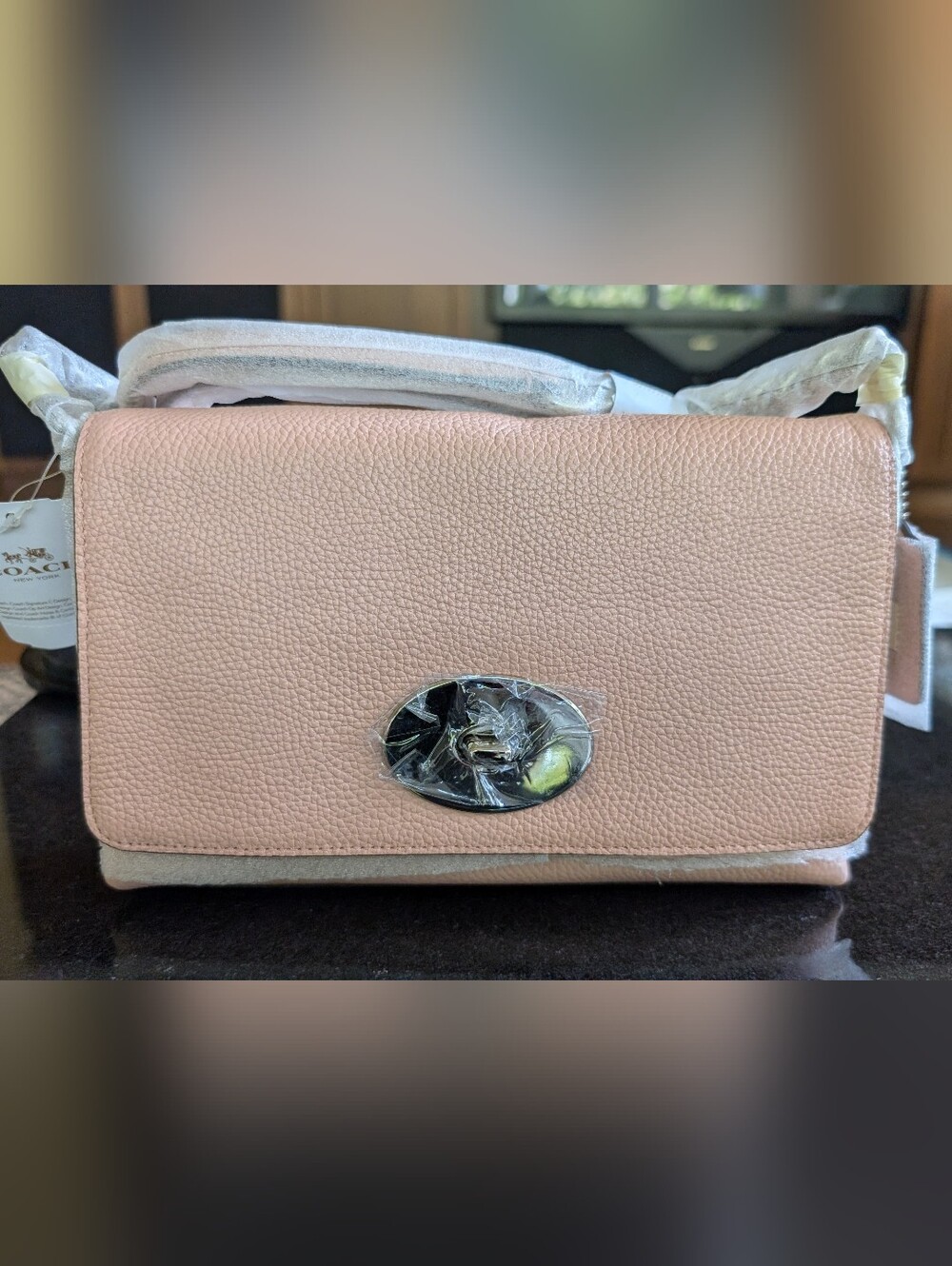 NWT Coach CROSSTOWN TURNLOCK FLAP Pebbled Leather CROSSBODY Bag in Blush-$195 - Picture 3 of 16